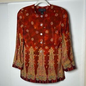 August Silk 100% Silk Paisley Jacket Blazer Petites 6 Boho Luxe